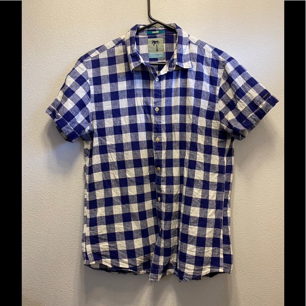Scotch & Soda Blue and White Check Short Sleeve Button-Down Shirt